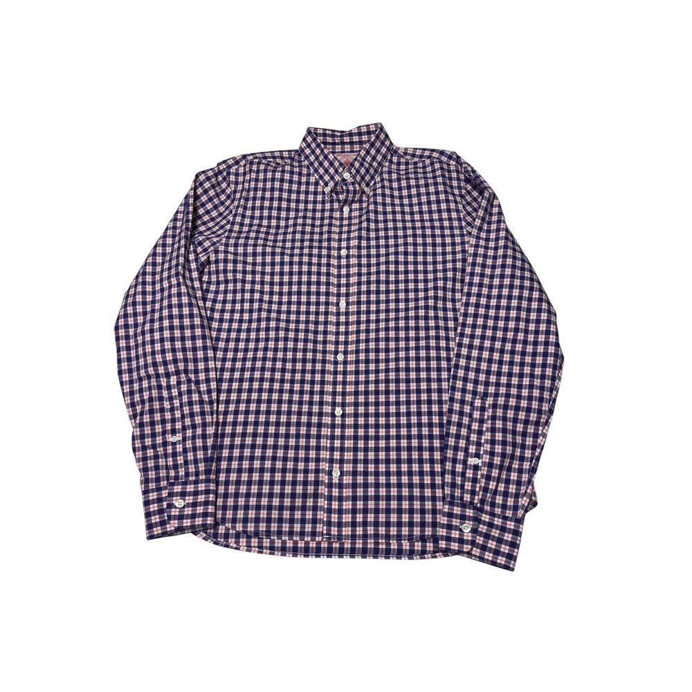 J. Press Trunk Club Mens L Gingham Check Button Down Shirt Navy Orange Cotton